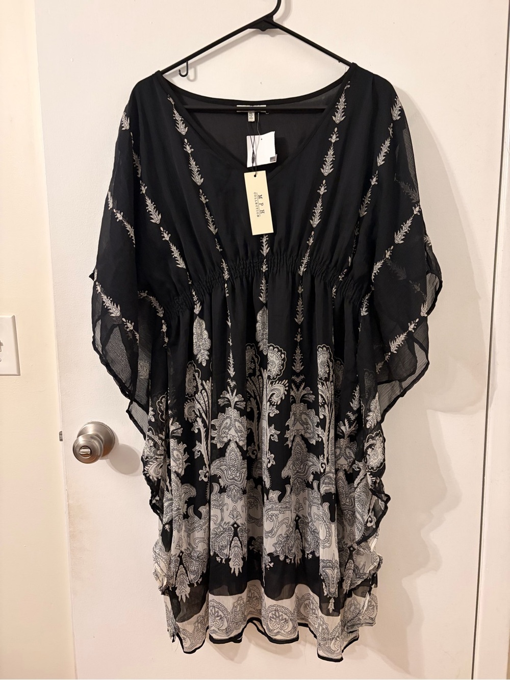 Black Embroidered Sheer Kaftan Top - Women's Black